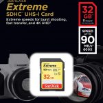 Secure Digital Products SanDisk Extreme SDHC, SDXVE 32GB, V30, U3, C10, UHS-I, 90MB/s R, 40MB/s W, 4x6, Lifetime Limited