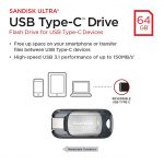 USB Flash Drives SanDisk Ultra USB Type-C Flash Drive, CZ450 64GB, Type C, Metal, Type C reversible connector, super-thin retractable, Type-C enabled host devices, 5Y