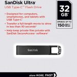 USB Flash Drives SanDisk Ultra USB Type-C Flash Drive, CZ460 32GB, USB Type C 3.1, Black, Super-thin Retractable, 5Y