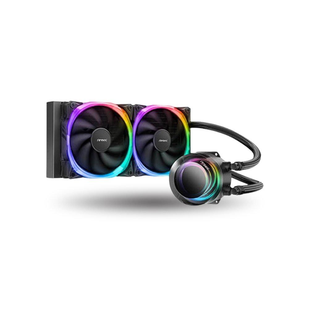 Antec Vortex 240 ARGB Liquid Cooler - Suspended Spiral Pump Head Design - 2x Fusion 120 PWM ARGB Fan