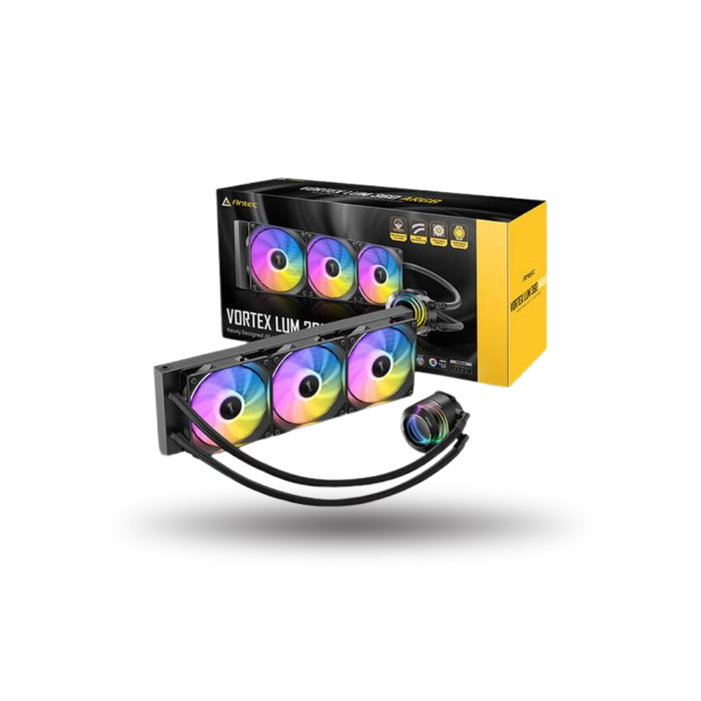 Antec Vortex LUM 360 ARGB - Suspended Spiral Pump Head Design - Extreme Cooling Performance - Highly Efficient Cooling Pump - 3x PWM ARGB Fan