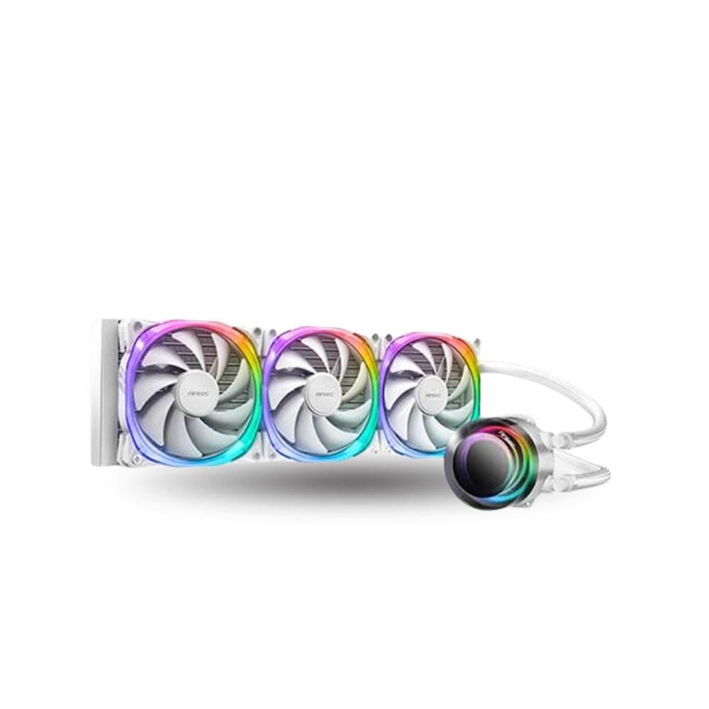 Antec Vortex 360 ARGB WHITE Liquid Cooler - Suspended Spiral Pump Head Design - 3x Fusion 120 PWM ARGB WHITE Fan