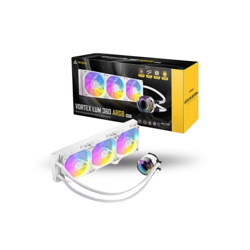 Antec Vortex LUM 360 ARGB WHITE - Suspended Spiral Pump Head Design - Extreme Cooling Performance - Highly Efficient Cooling Pump - 3x PWM ARGB WHITE Fan