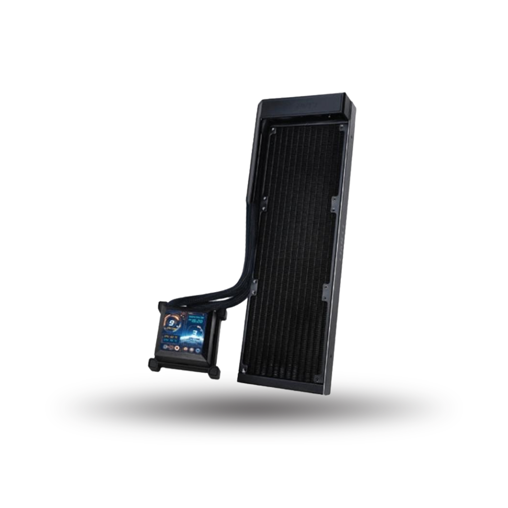 LIAN LI Hydroshift LCD 360 FAN-LESS BLACK with 2.88” IPS LCD Screen - Enhanced Display - Unleash Power, Elevate Style & High Performance - Side-Mounted Design with Optimized Cable Managment