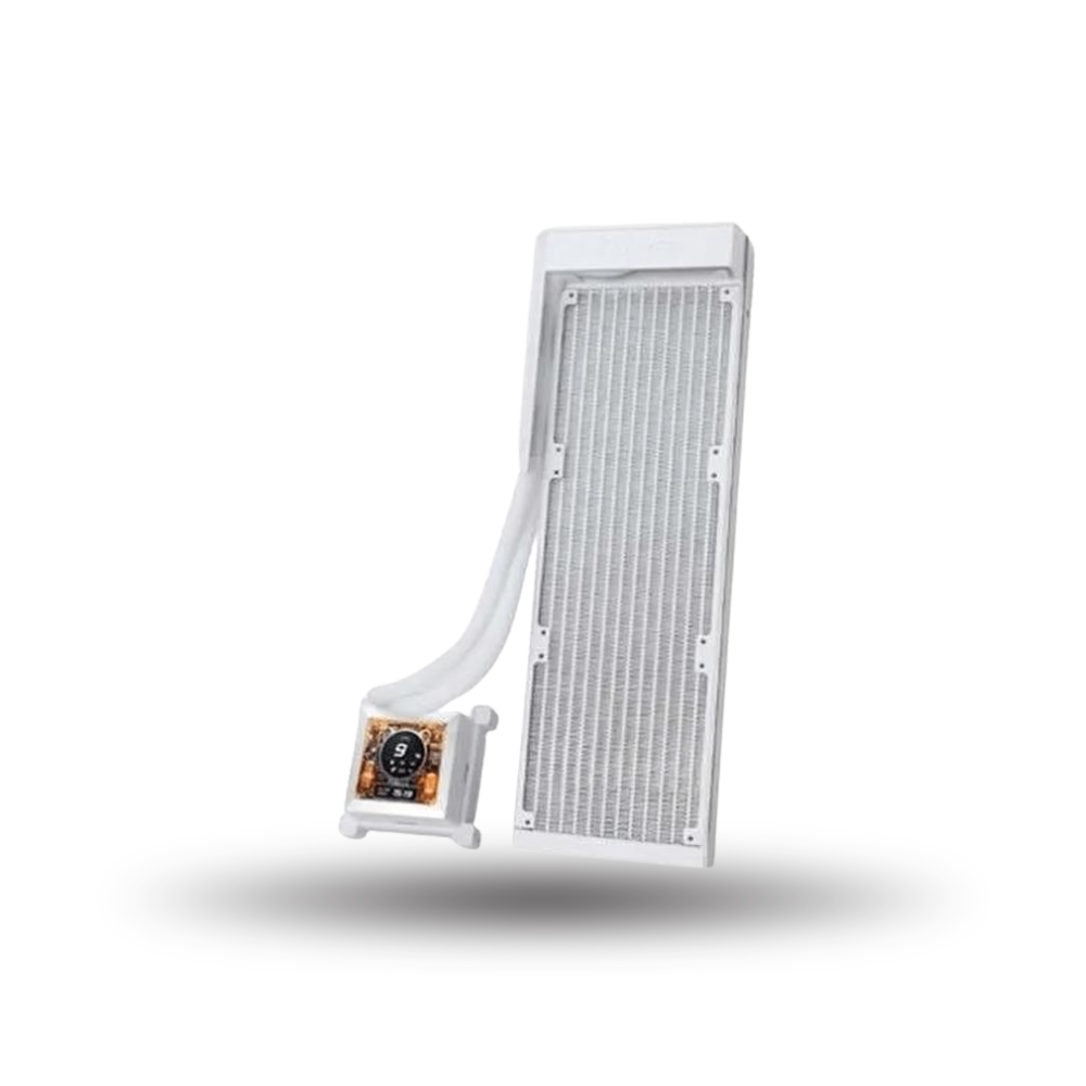 LIAN LI Hydroshift LCD 360 FAN-LESS WHITE with 2.88” IPS LCD Screen - Enhanced Display - Unleash Power, Elevate Style & High Performance - Side-Mounted Design with Optimized Cable Managment