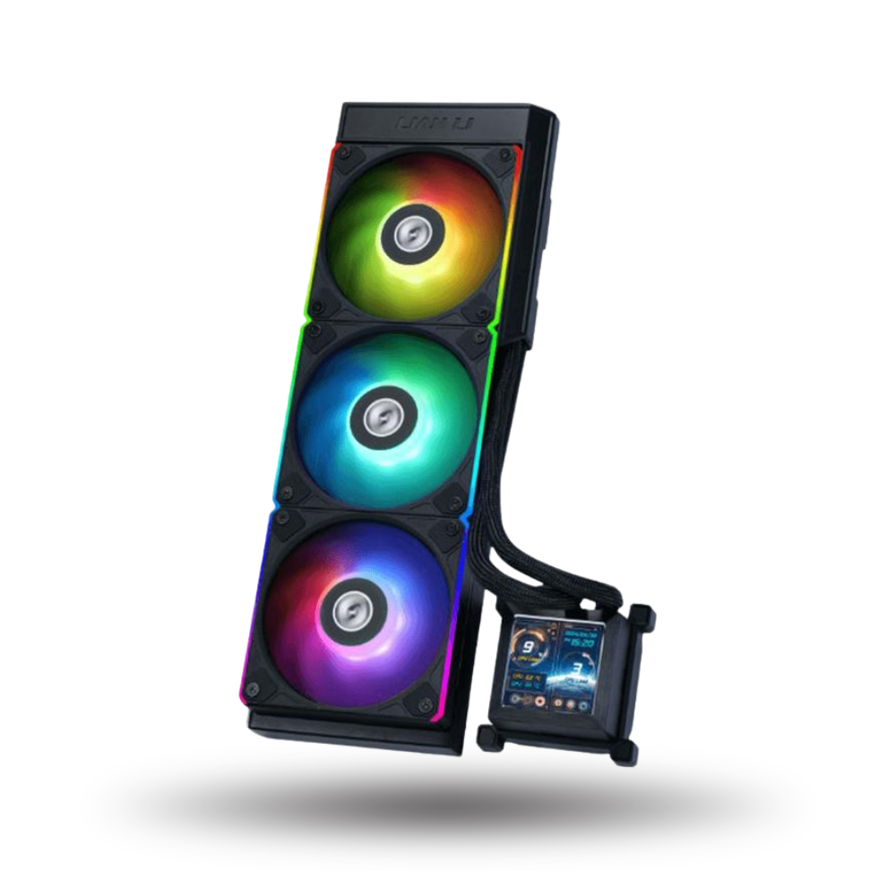 LIAN LI Hydroshift LCD AIO 360R RGB BLACK with 2.88” IPS LCD Screen - Enhanced Display - Unleash Power, Elevate Style & High Performance - Side-Mounted Design with Optimized Cable Managment