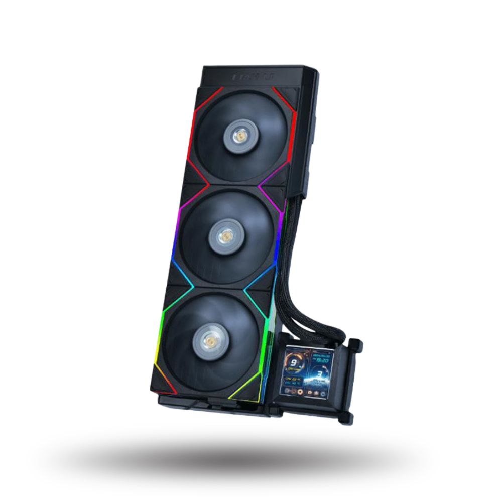 LIAN LI Hydroshift LCD AIO 360TL BLACK with 2.88” IPS LCD Screen - Enhanced Display - Unleash Power, Elevate Style & High Performance - Side-Mounted Design with Optimized Cable Managment