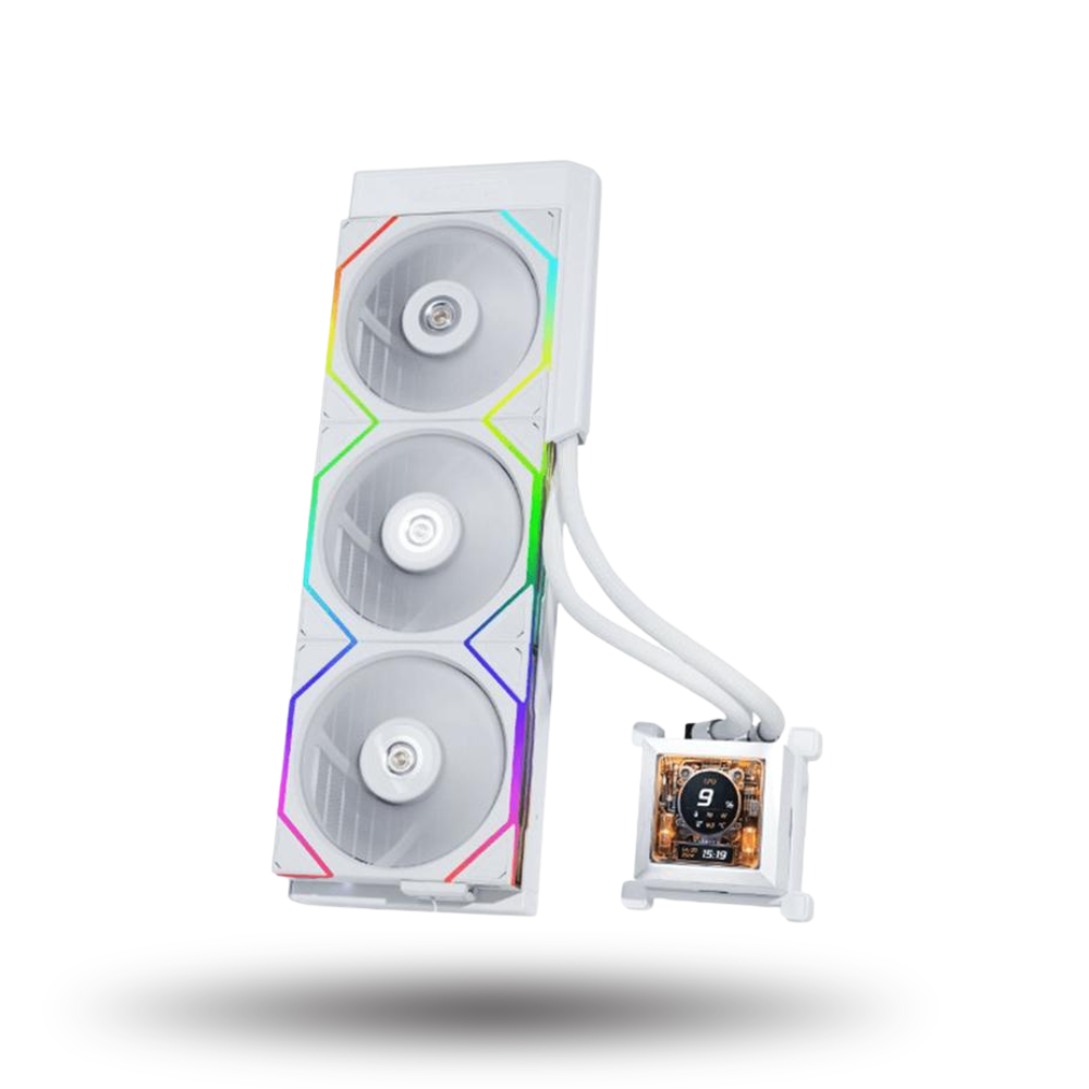 LIAN LI Hydroshift LCD AIO 360TL WHITE with 2.88” IPS LCD Screen - Enhanced Display - Unleash Power, Elevate Style & High Performance - Side-Mounted Design with Optimized Cable Managment
