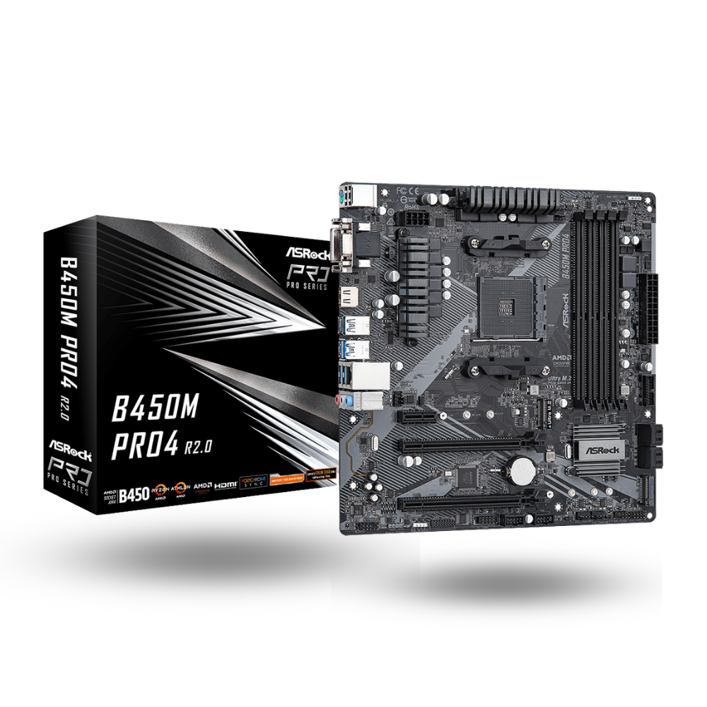 ASRock B450M Pro4 R2.0 (AM4, AMD Promontory B450, DDR4, USB3.2, SATA3)