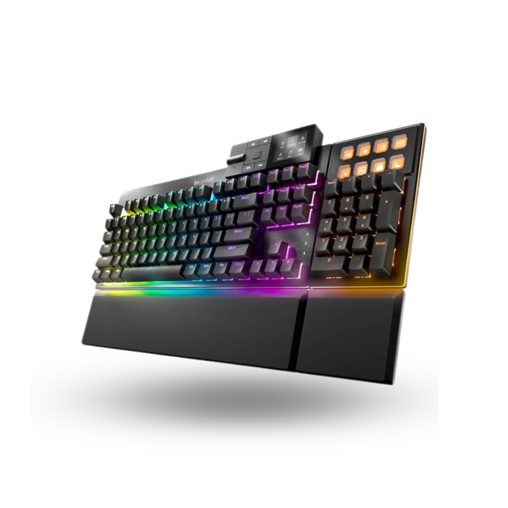 be quiet! Dark Mount Mechanical Keyboard Silent Linear US ANSI - Striking Lighting - Hot-swappable Numpad and Media Dock - 8 Customizable Display Keys - Quality PBT Double Shot Keycaps