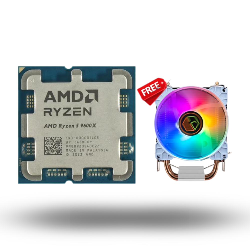 AMD Ryzen 5 9600X 3.9Ghz Up To 5.4Ghz Cache 32MB 65W AM5 [Tray] - 6 Core - NEW UNIT (with CUBE GAMING WIND V2 - 2 Copper Heat Pipes - Mirror RGB TOP Cover - Gaming CPU Cooler Rainbow Led) - 1 Years Warranty Replacement