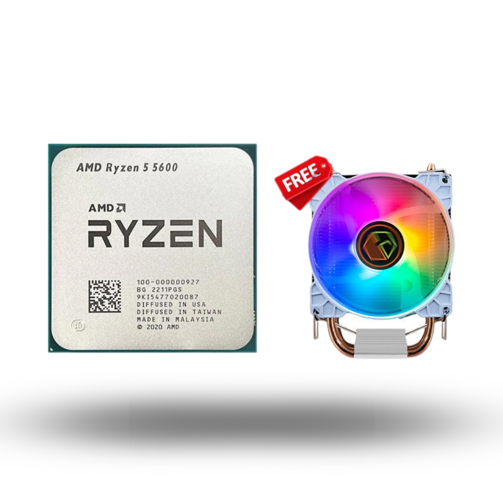 AMD Ryzen 5 5600 3.5Ghz Up To 4.4Ghz Cache 32MB 65W AM4 [Tray] - 6 Core - NEW UNIT - 1 Years Warranty Replacement (with CUBE GAMING WIND V2 - 2 Copper Heat Pipes - Mirror RGB TOP Cover - Gaming CPU Cooler Rainbow Led)