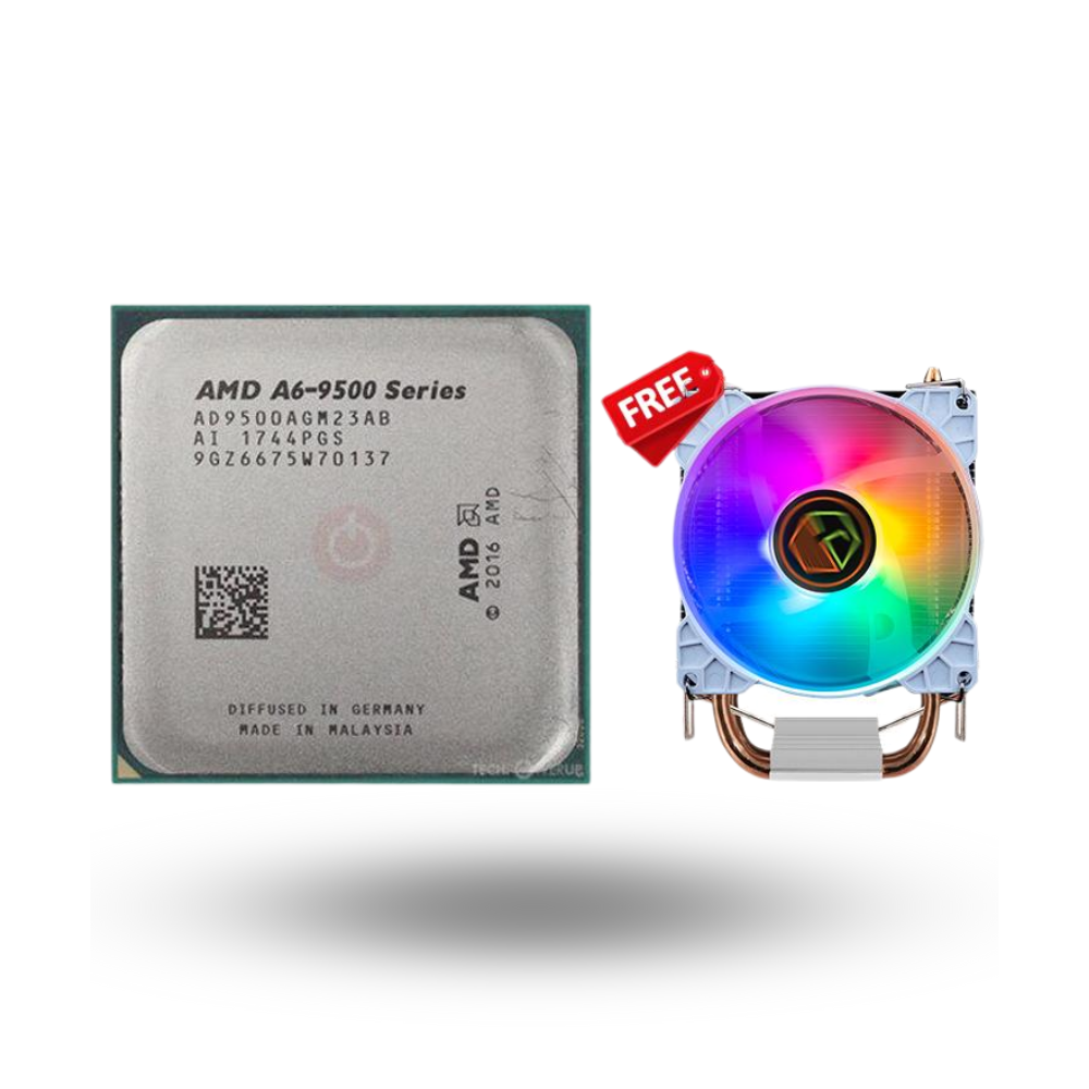 AMD Bristol Ridge A6-9500 (Radeon R5 Series) 3.5Ghz Up To 3.8Ghz Cache 1MB 65W Socket AM4 [Tray] - 3 Core - NEW UNIT (with CUBE GAMING WIND V2 - 2 Copper Heat Pipes - Mirror RGB TOP Cover - Gaming CPU Cooler Rainbow Led) - 1 Years Warranty Replacement